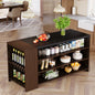 MonoWood 55" Kitchen Island with Storage, Farmhouse 5-Tier Stationary Island Table with 5 Shelves, Wood Coffee Bar Table