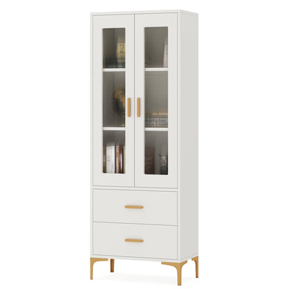 MonoWood Bookcase with LED Light and Doors Bookshelf with Storage Drawers