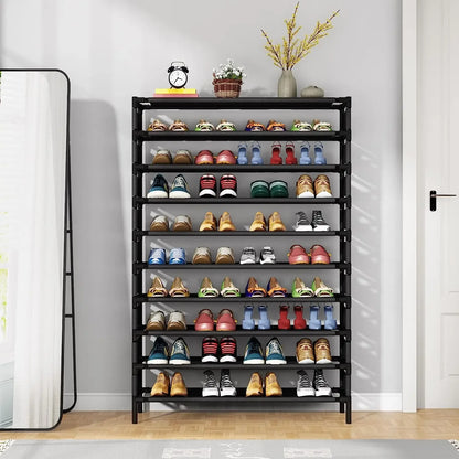 MonoWood Simple Black Shoe Rack Metal Shoe Shelf Footwear Amazing Space Saving Shoes Organizer