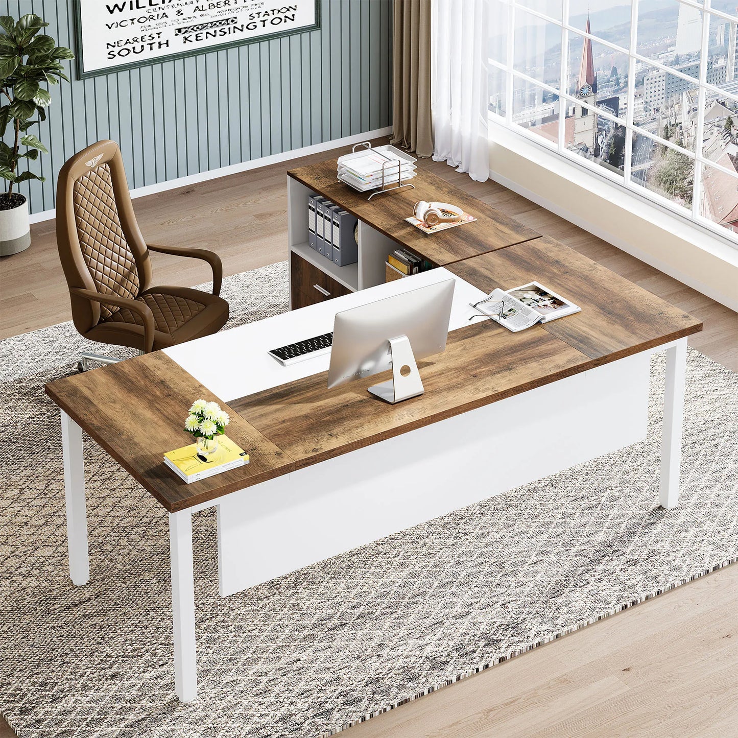 MonoWood 55 inches Computer Desk, Home Office Desk Writing Table for Workstation
