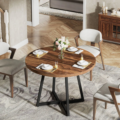 MonoWood Round Dining Table for 2, 31.5" Industrial Kitchen Table with Metal Base, Small Table for Dining Room, Small Space