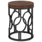 MonoWood Round End Table, Industrial SideTable with Metal Hollow Frame, Small Bedside Table Nightstand for Living Room