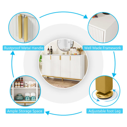 MonoWood Modern Storage Cabinet, 59 Inch Console Cabinet Sideboard Buffet Cabinet with 4 Doors & Gold Metal Base