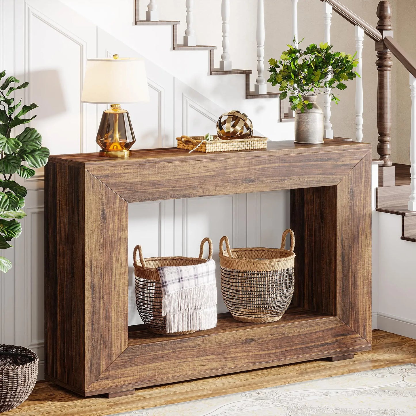 MonoWood 47" Farmhouse Console Table with Storage, Industrial Hallway Sofa Table for Entryway, Living Room