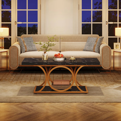 MonoWood Rectangle Coffee Table, 47.24-inch Modern Coffee Tables for Living Room, 2-Tier Faux Marble Wood Coffee Table