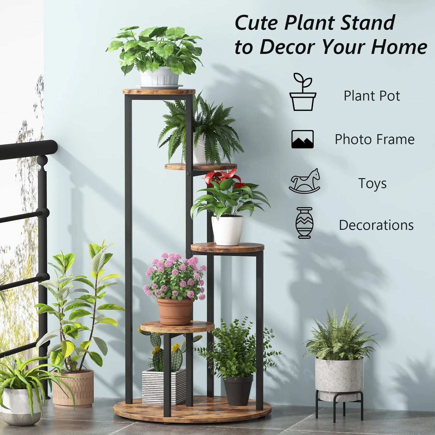 MonoWood Corner Plant Stand Indoor, 4-Tier Tall Plant Shelf Holders for Multiple Potted Plants, Wood Flower Pot Stands
