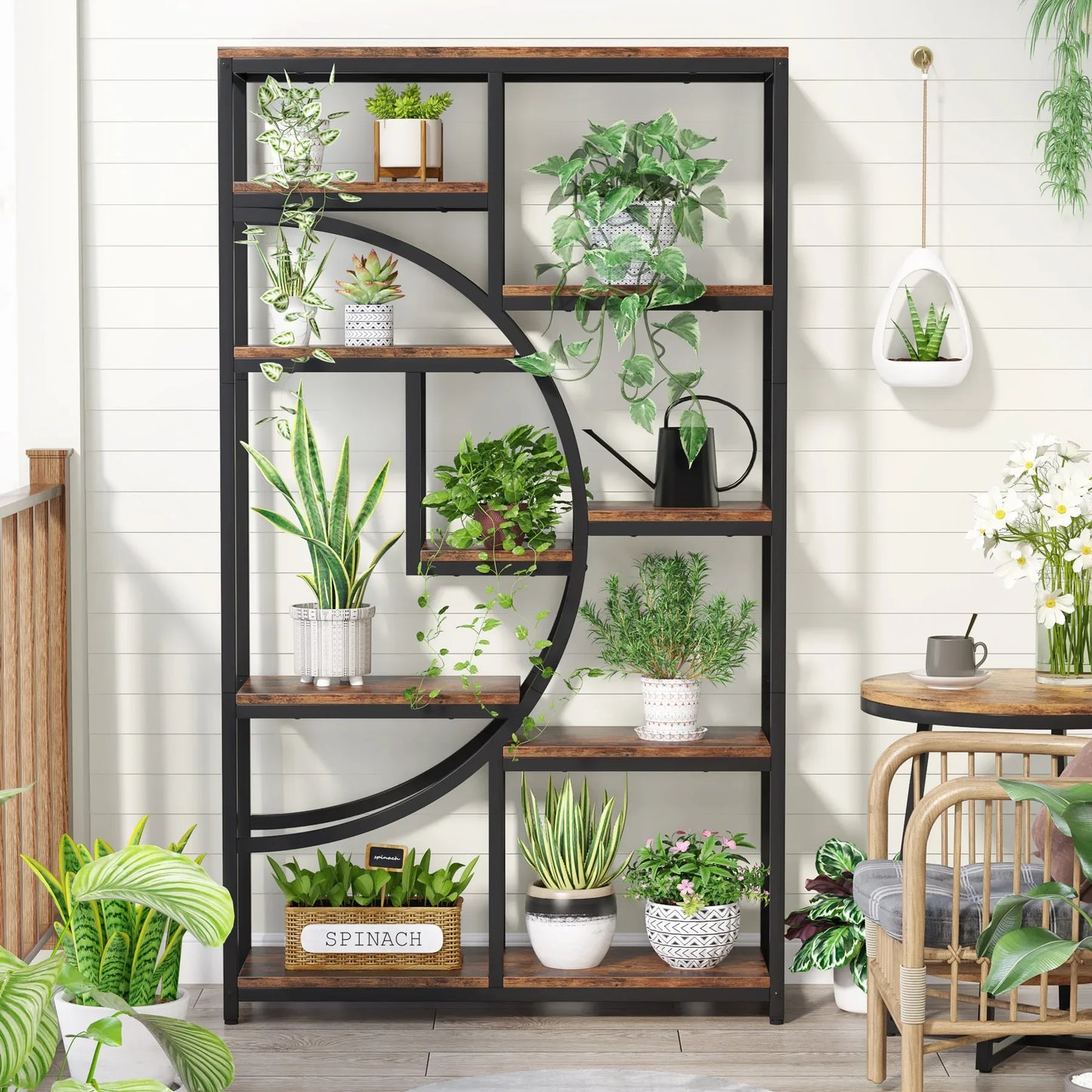 MonoWood Bookshelf Industrial 5 Tier Etagere Bookcase, Freestanding Tall Bookshelves Display Shelf Storage Organizer