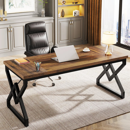 MonoWood 63" Large Industrial Executive Desk with Extra Thickened Tabletop & Metal Frame, Heavy-Duty Home Office Desk