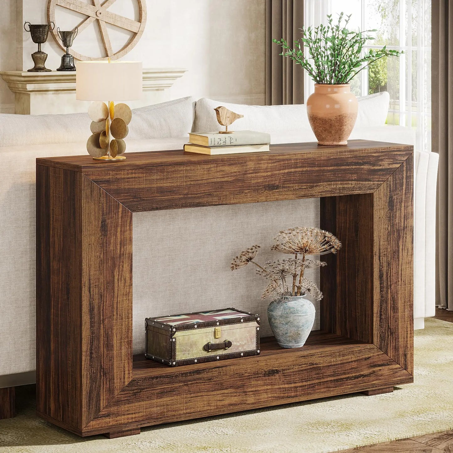 MonoWood 47" Farmhouse Console Table with Storage, Industrial Hallway Sofa Table for Entryway, Living Room