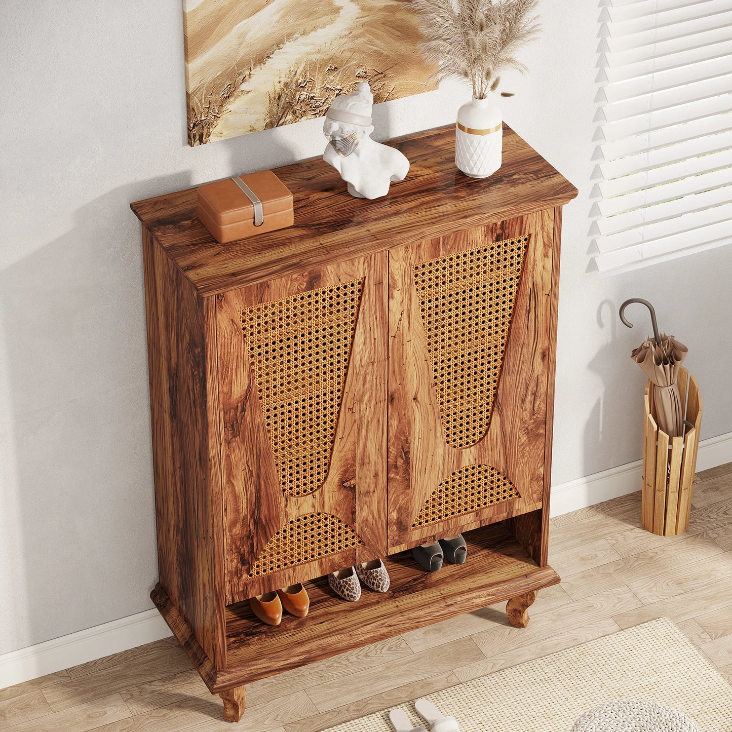 MonoWood Tall Shoe Cabinet with Acrylic Doors and LED Lights, 8-Tier Entryway Shoe Storage Rack with Adjustable Shelves