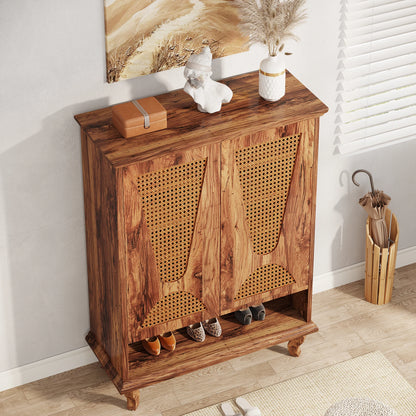 MonoWood Tall Shoe Cabinet with Acrylic Doors and LED Lights, 8-Tier Entryway Shoe Storage Rack with Adjustable Shelves