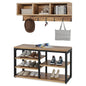 MonoWood Coat Rack Shoe Bench Set, Hall Tree with Shoe Bench, Industrial Shoe Rack Bench with Coat Rack, 3 Storage Cubbies