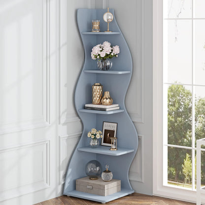 MonoWood 5-Tier Corner Shelf, Modern Wall Corner Bookshelf, Stylish Corner Small Bookcase Storage Rack Plant Stand