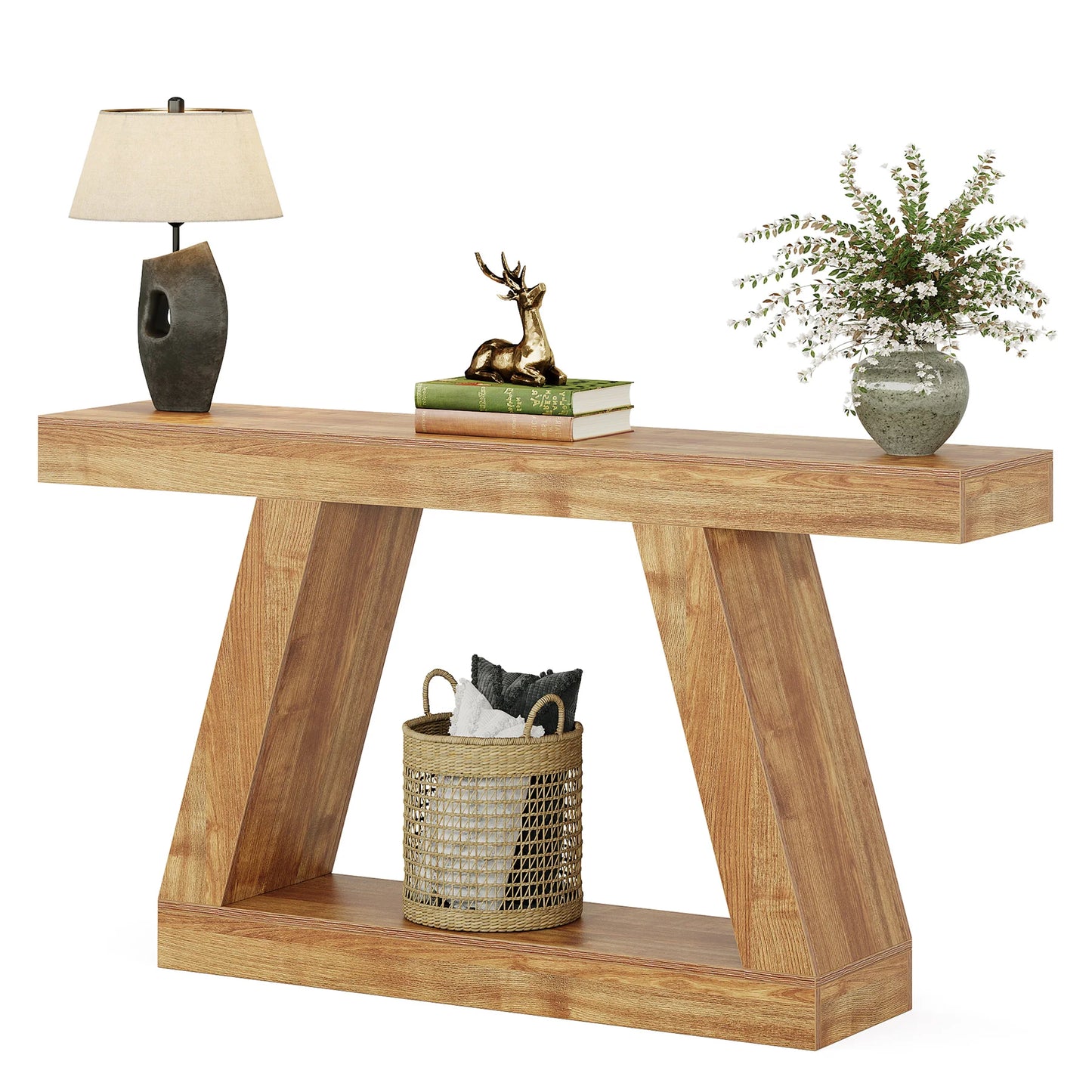 MonoWood 55-Inch Rustic Console Table with Storage Industrial Wooden Entryway Table for Hallway Living Room