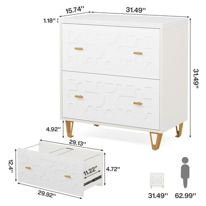 MonoWood 2-Drawer Lateral File Cabinet, Modern White Filing Cabinet for Legal/Letter/A4 Size, Large Storage Filing Cabinet