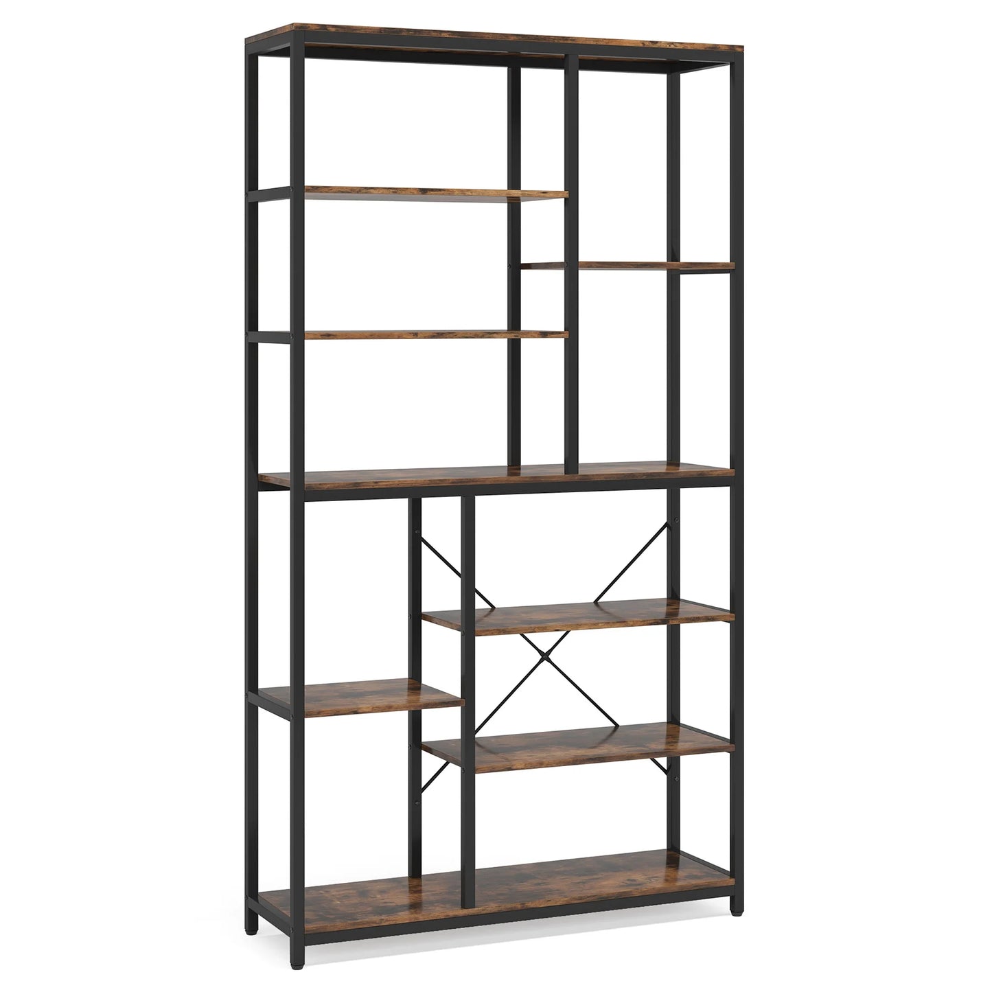 MonoWood 79 Inches Bookcase with Open Shelves, 9-Tier Industrial Bookshelf, 10 Cubes Etagere Storage Shelves Display Shelf