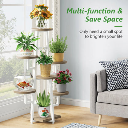 MonoWood 7 Tier Plant Stand Indoor, Tall Plant Shelf for Multiple Plants, Wooden Corner Plant Pots Holder Rack Flower Stand