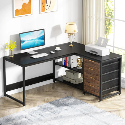 MonoWood Modern L-Shaped Computer Desk Corner PC Latop Table Study Office Workstation