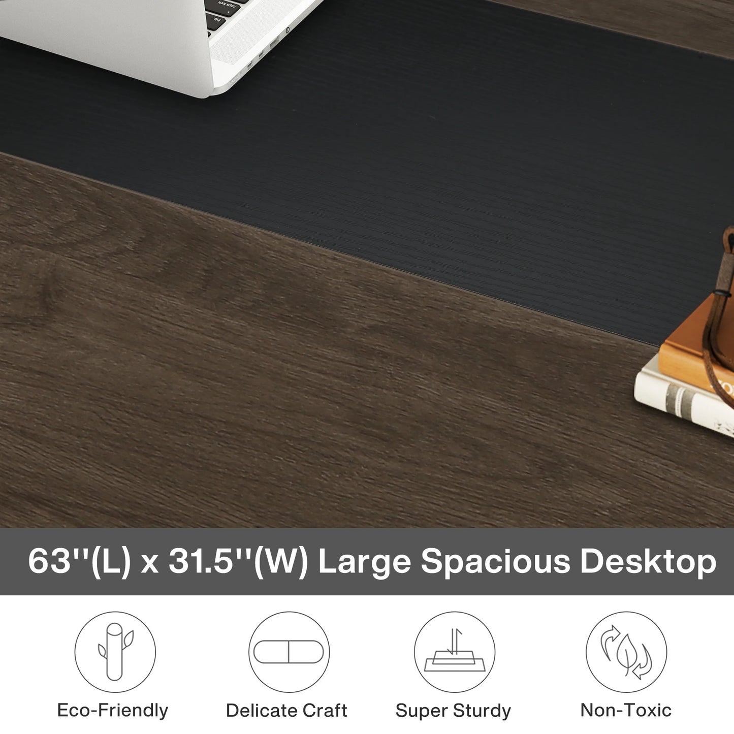 MonoWood 63” Executive Desk, Large Office Computer Desk with Thicken Frame, Modern Simple Workstation Business Furniture