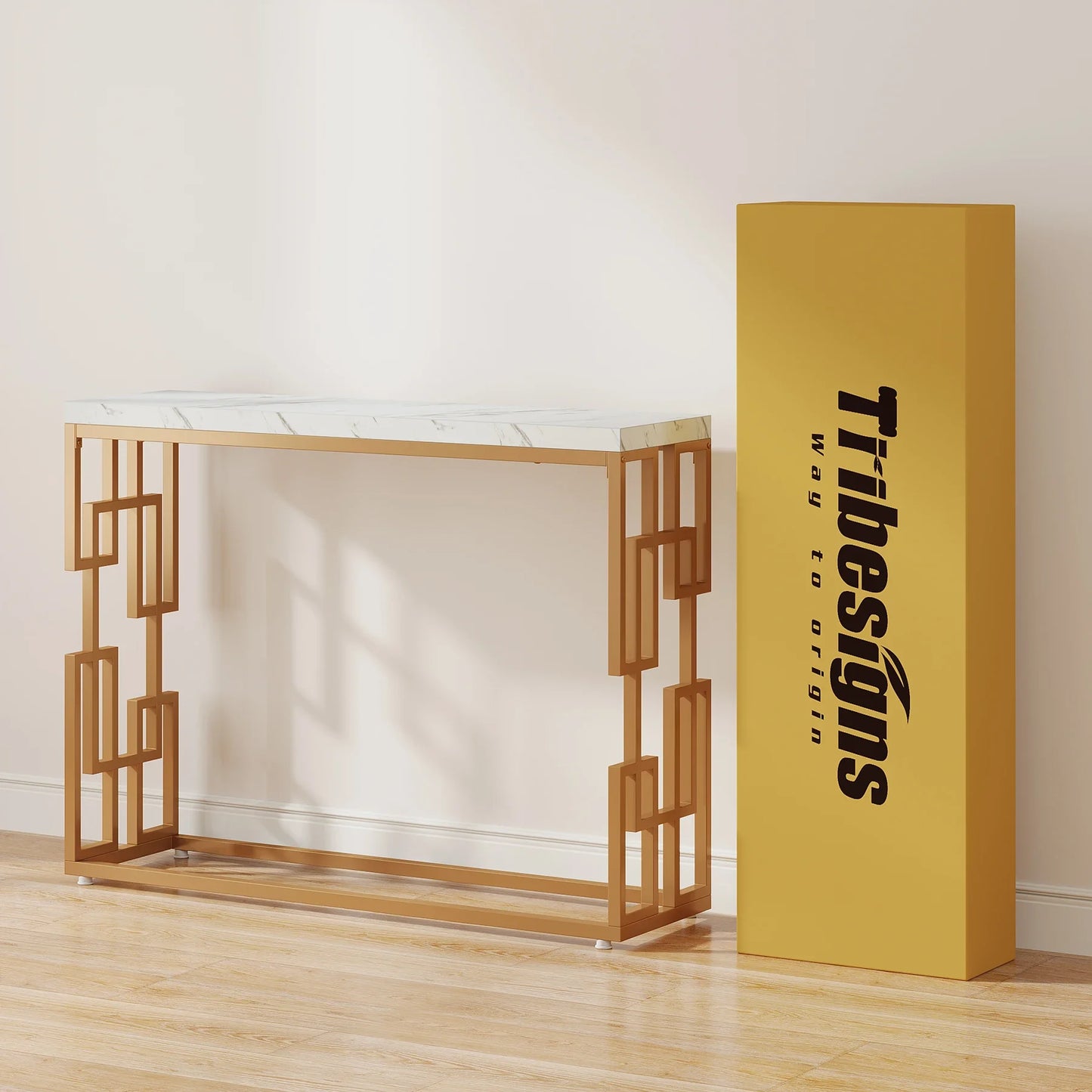 MonoWood Gold Console Table, Modern 42.5" Sofa Tables Entryway Hallway Foyer Table, White Faux Marble Tabletop Sofa Table