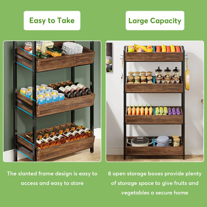 MonoWood 4-Tier Wood Utility Storage Shelves, Fruit and Vegetable Basket Stand for Kitchen, Office, Store, Supremarket