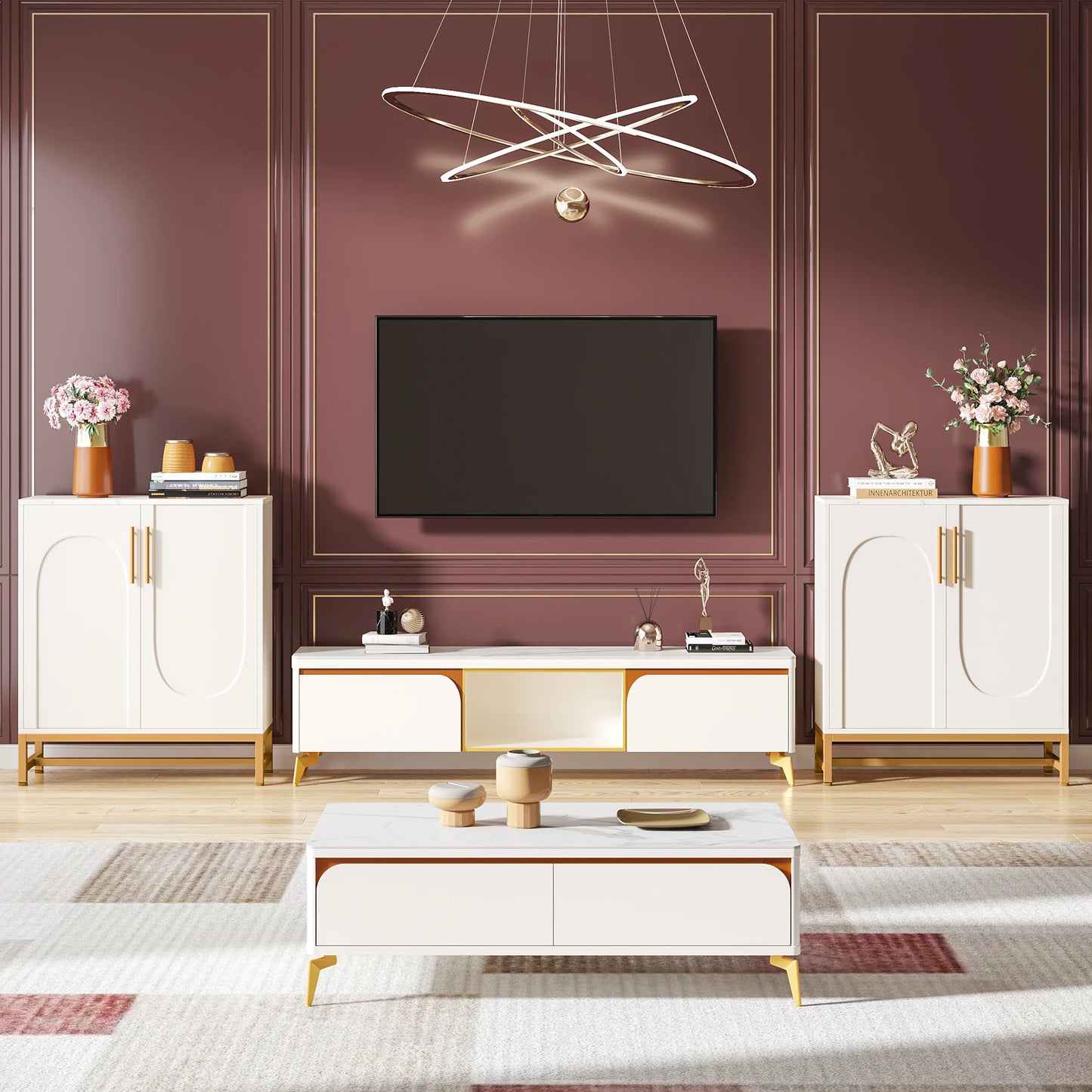 MonoWood Modern Sideboards, Buffet Cabinet with 4 Doors and Adjustable Shelves (White)