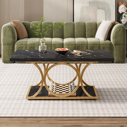 MonoWood Rectangle Coffee Table, 47.24-inch Modern Coffee Tables for Living Room, 2-Tier Faux Marble Wood Coffee Table