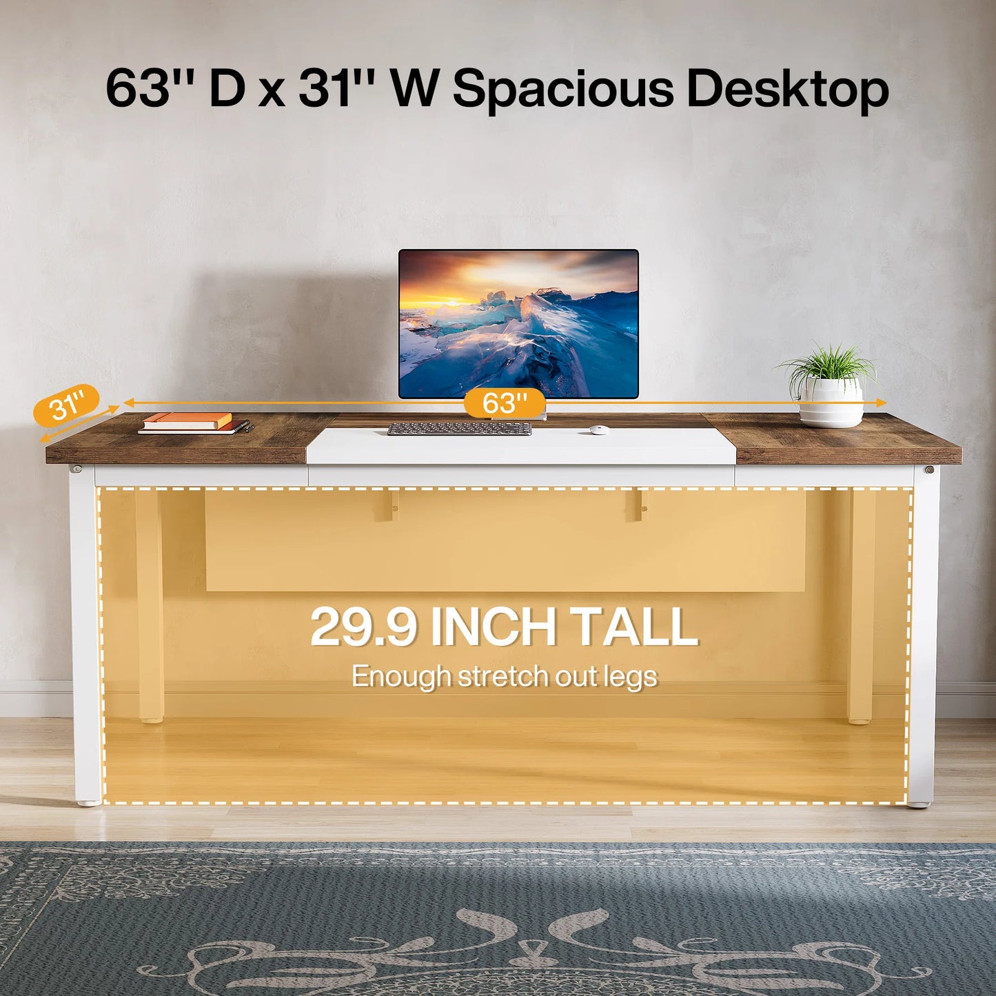 MonoWood 55 inches Computer Desk, Home Office Desk Writing Table for Workstation