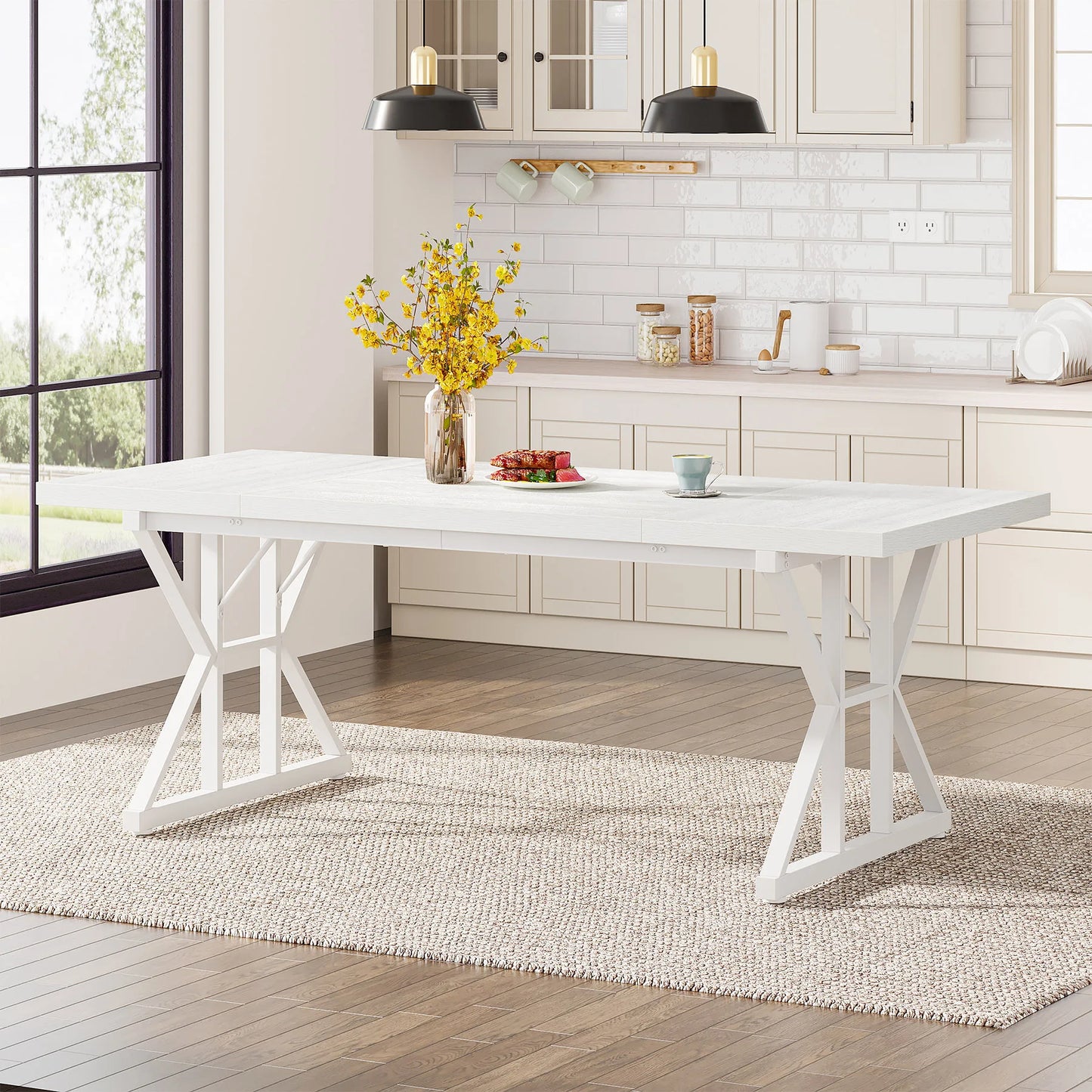 MonoWood Dining Table for 6 People, 70.8-Inch Rectangular Wood Dining Table, Rustic Kitchen Table with Heavy Duty Metal Legs