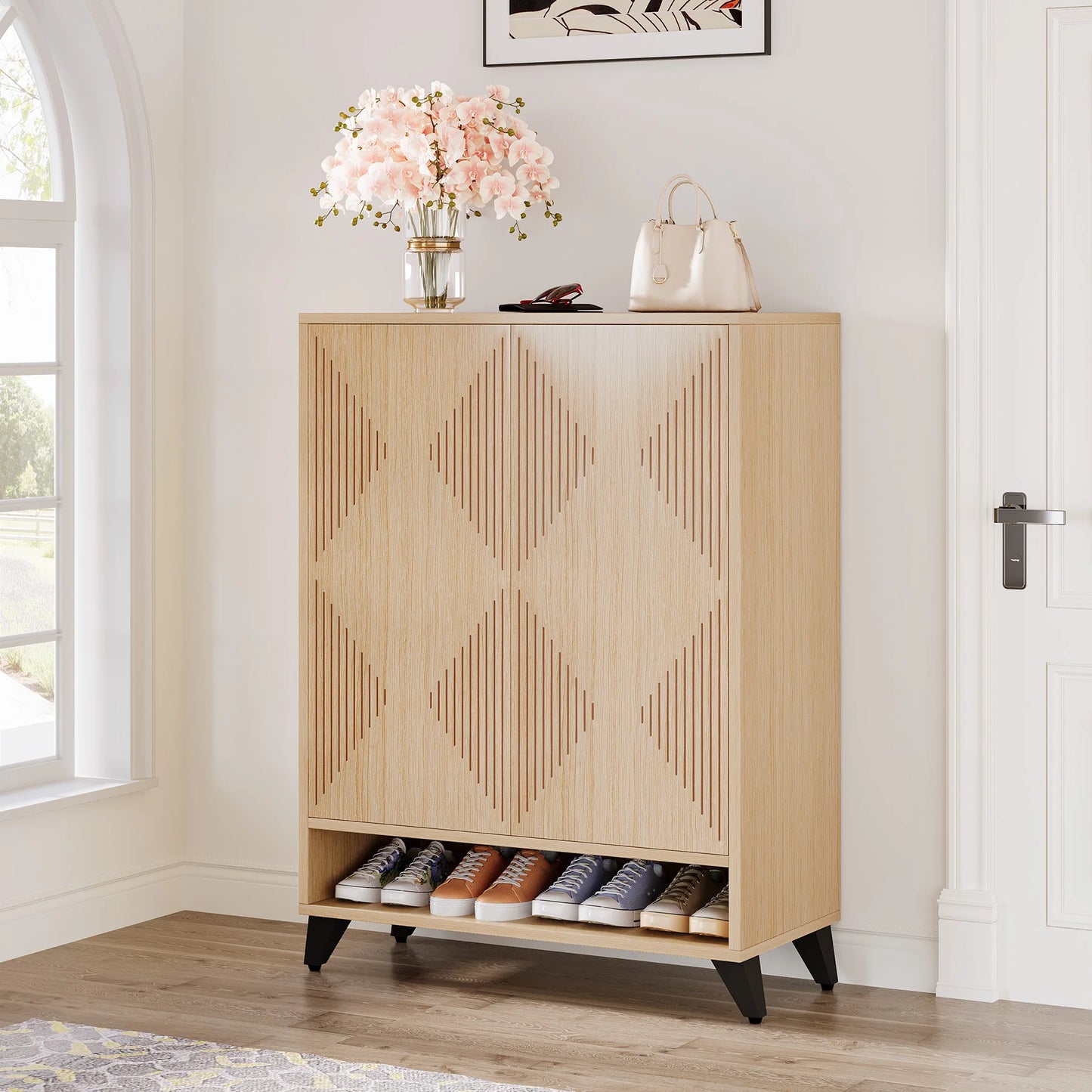 MonoWood Shoe Cabinet with Doors, 6-Tier Entryway Shoe Storage Cabinet with Adjustable Shelves, Modern Wooden Shoe Organizer C