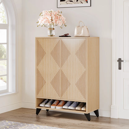 MonoWood Shoe Cabinet with Doors, 6-Tier Entryway Shoe Storage Cabinet with Adjustable Shelves, Modern Wooden Shoe Organizer C