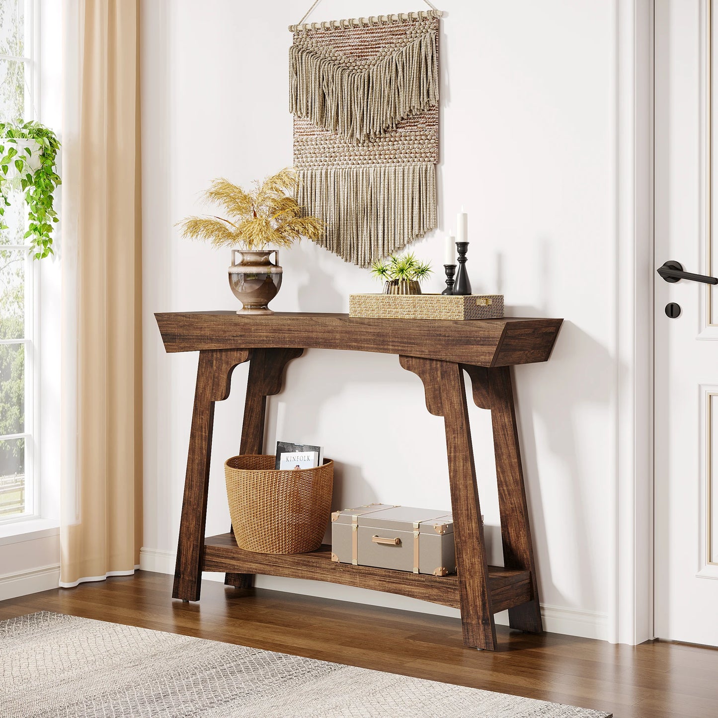 MonoWood 41.3" Wood Console Table, 2-Tier Entryway Table with Storage Shelf, Farmhouse Narrow Sofa Table Behind Couch