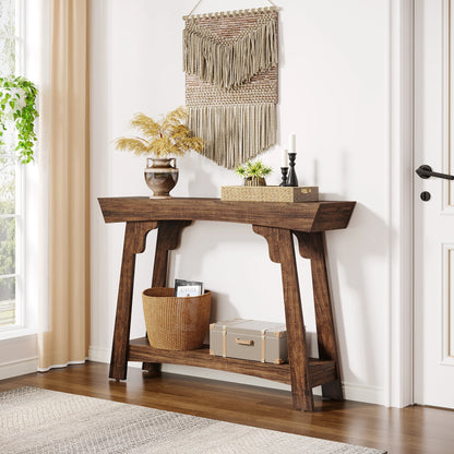 MonoWood 41.3" Wood Console Table, 2-Tier Entryway Table with Storage Shelf, Farmhouse Narrow Sofa Table Behind Couch