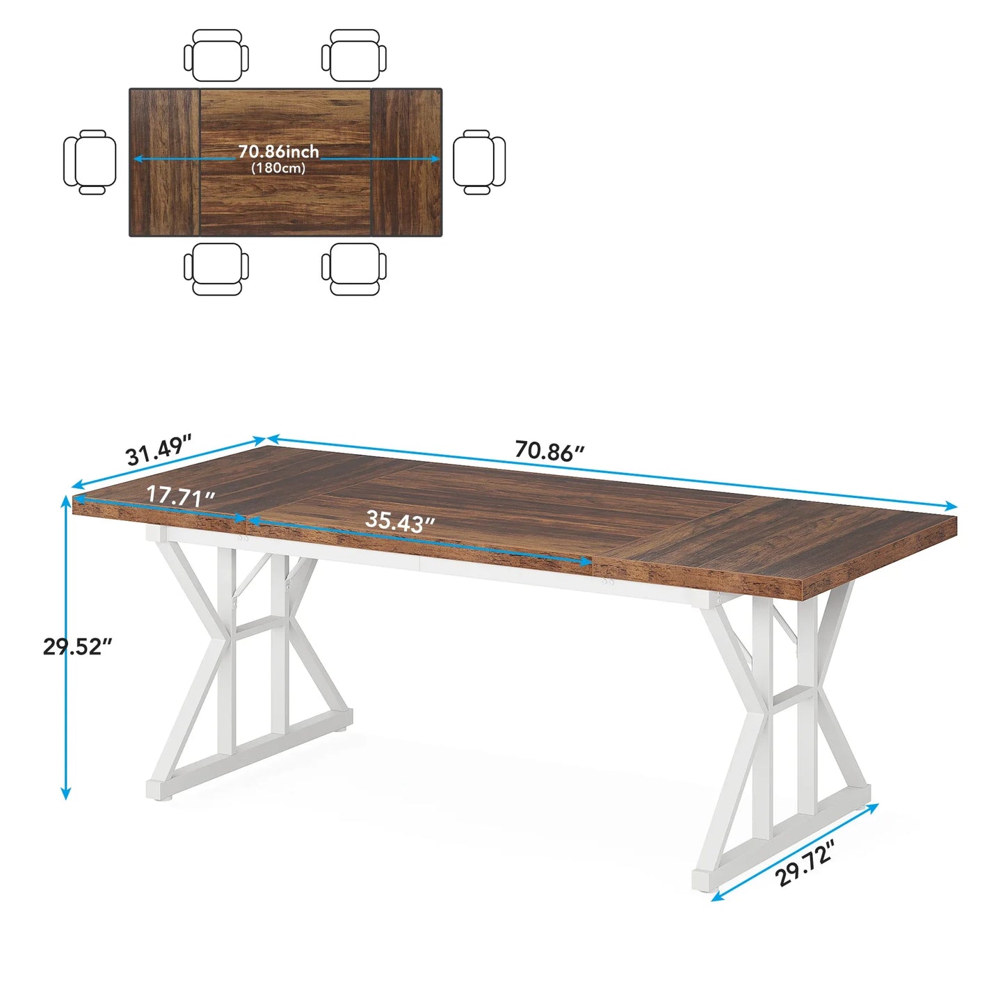 MonoWood Dining Table for 6 People, 70.8-Inch Rectangular Wood Dining Table, Rustic Kitchen Table with Heavy Duty Metal Legs