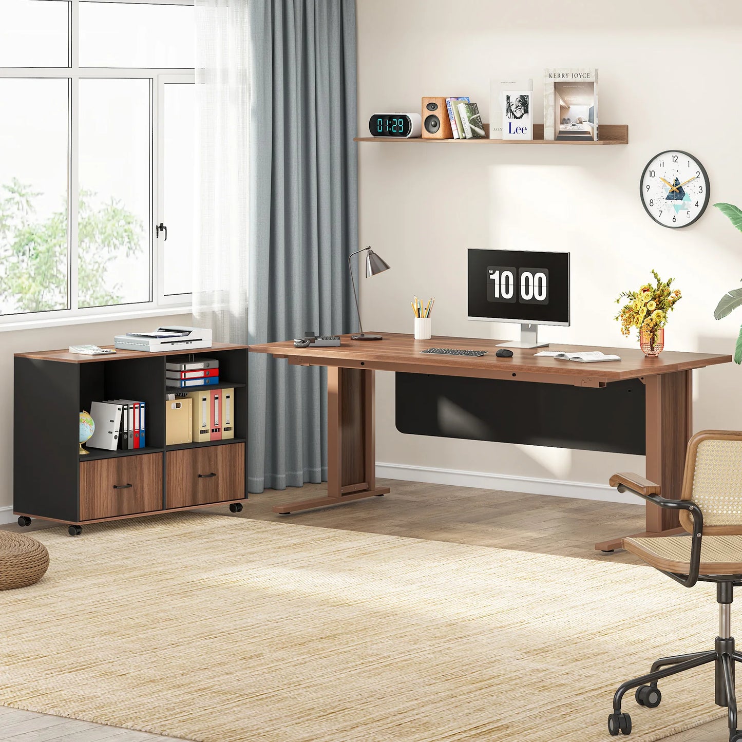 MonoWood 63" Large Executive Desk L Shaped Computer Desk with File Storage Cabinet, L-Shaped Executive Office Desk