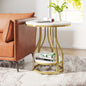 MonoWood 2-Tier End Table Round Side Table White Gold, Modern Bedside Table Small Side Table with Storage for Couch