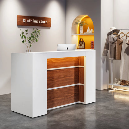 MonoWood Reception Desk with LED Lights, 63 Inches Front Counter Desk for Checkout, Lobby, Salon, Retail, Large Counter Table