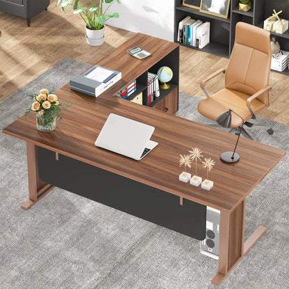 MonoWood 63" Large Executive Desk L Shaped Computer Desk with File Storage Cabinet, L-Shaped Executive Office Desk