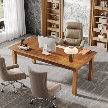 MonoWood 70 Inch Large Desk, Wood Farmhouse Office Computer Desk Writing Study Desk for 1-2 Person, Executive Desk