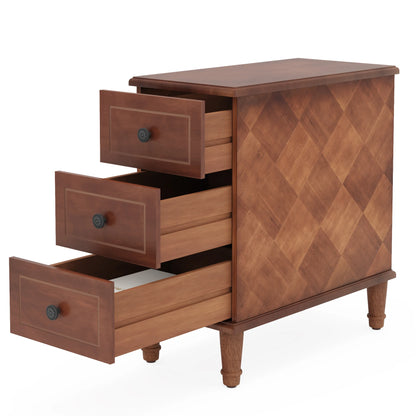 MonoWood Wood End Table, Fully Assembled Narrow Side Table with Drawers, Pre-Assembled Nightstand Slim Bedside Table