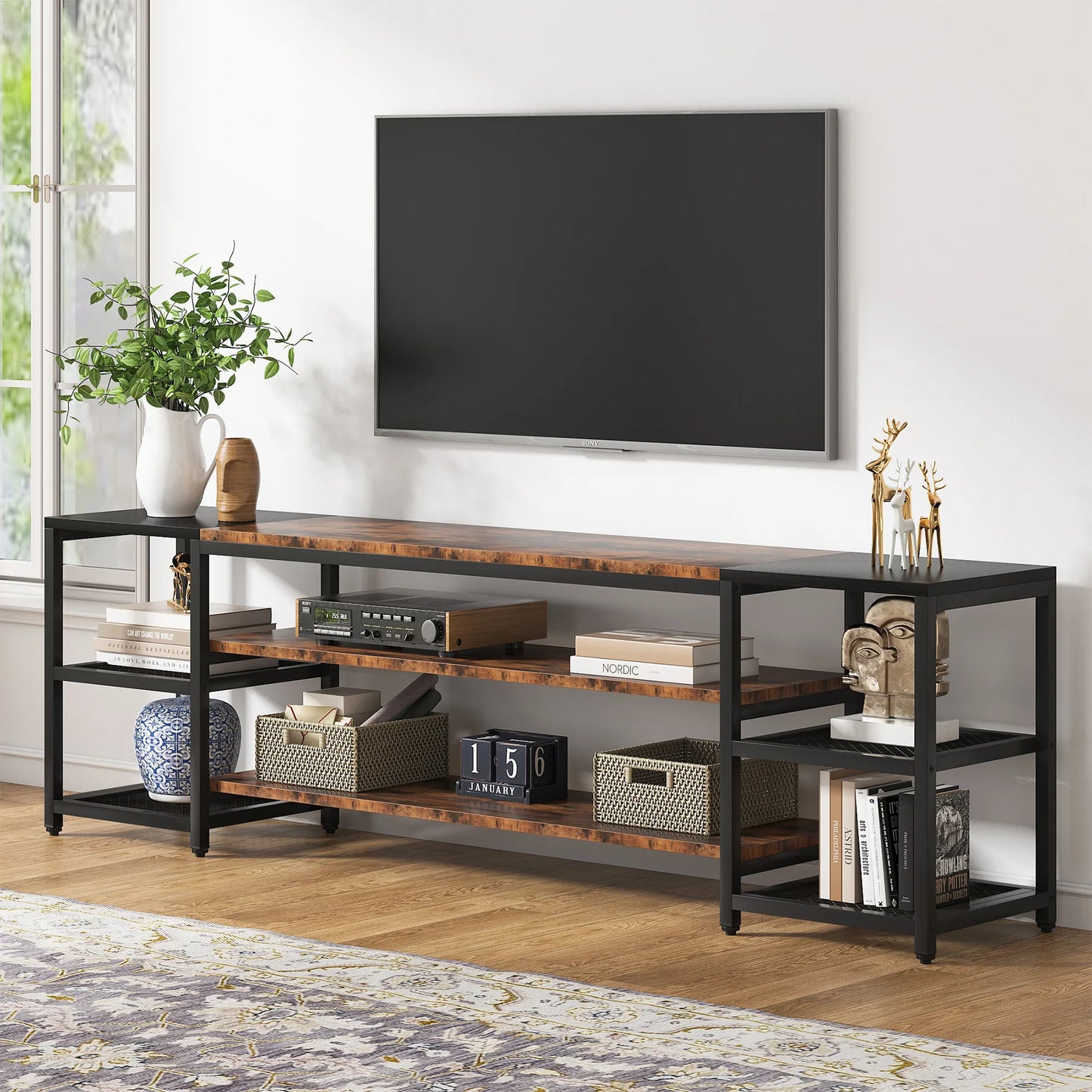MonoWood 78 Inch TV Stand for TVs up to 85 Inch, Media Entertainment Center Console Table, 3-Tier TV Console Table