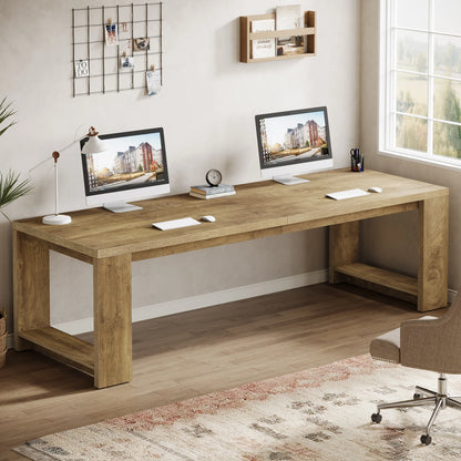MonoWood Two Person Desk, 86.6 Inches Extra Long Desk, Double Computer Writing Table, Wood Large Desks Workstation