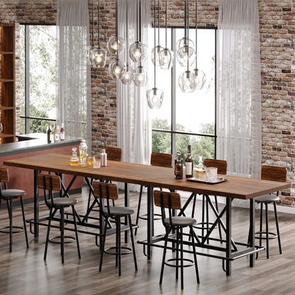 MonoWood Rectangular Counter Height Dining Table with Metal Footrest for 6 People, 35.43" Tall