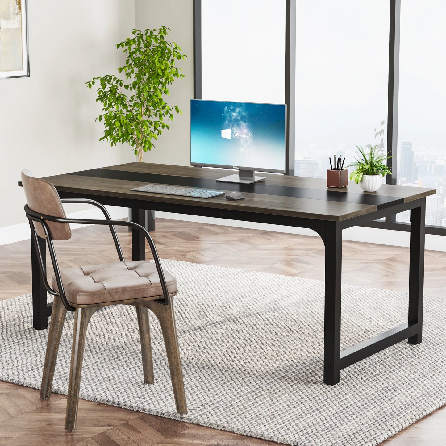 MonoWood 63” Executive Desk, Large Office Computer Desk with Thicken Frame, Modern Simple Workstation Business Furniture