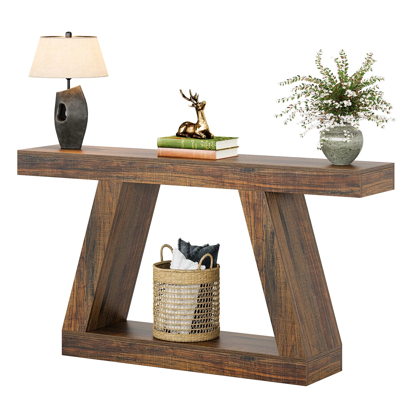 MonoWood 55-Inch Rustic Console Table with Storage Industrial Wooden Entryway Table for Hallway Living Room