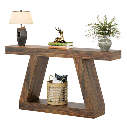 MonoWood 55-Inch Rustic Console Table with Storage Industrial Wooden Entryway Table for Hallway Living Room