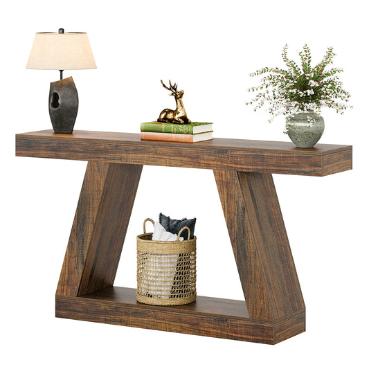 MonoWood 55-Inch Rustic Console Table with Storage Industrial Wooden Entryway Table for Hallway Living Room