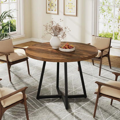 MonoWood Round Dining Table for 2, 31.5" Industrial Kitchen Table with Metal Base, Small Table for Dining Room, Small Space