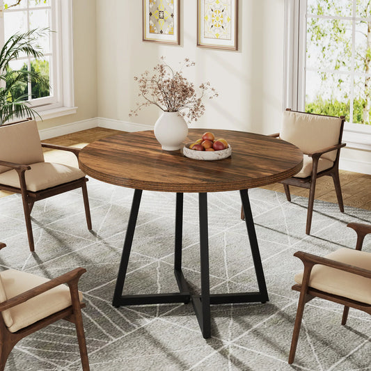 MonoWood Round Dining Table for 2, 31.5" Industrial Kitchen Table with Metal Base, Small Table for Dining Room, Small Space
