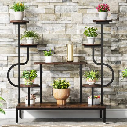 MonoWood 8-Tier Metal Plant Stand, Large Tall Plant Shelf for Multiple Plants, Round & Square Boards, Ladder Flower Rack